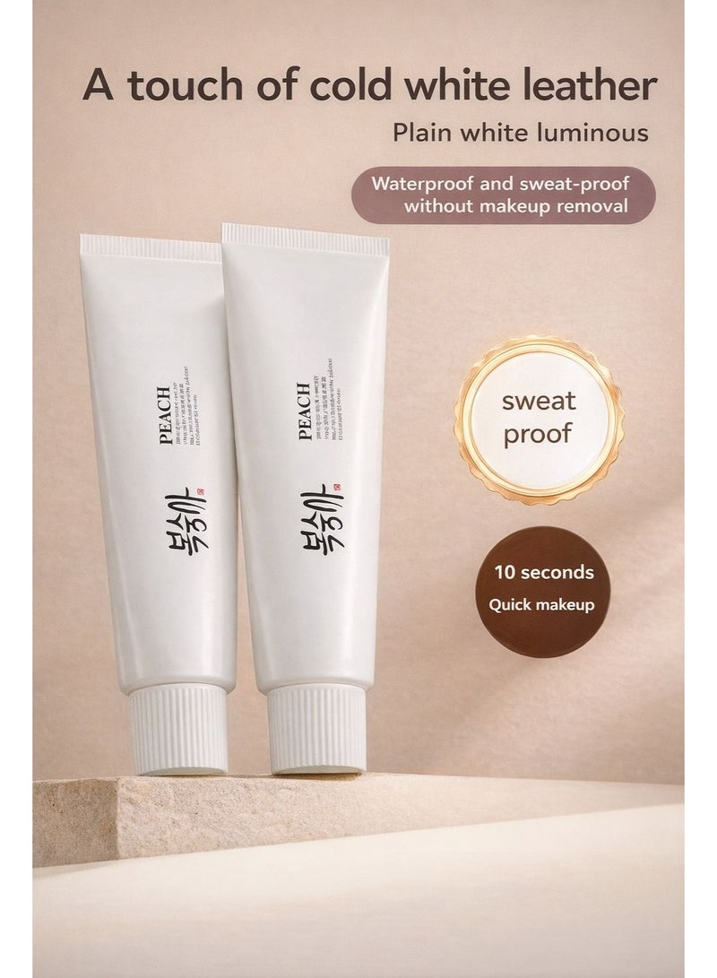 Peach Rice Hydrating No-Makeup Foundation Tone-Up Cream with Niacinamide & Hyaluronic Acid – Lightweight Brightening Face Makeup Base, Natural Nude Finish, Non-Cakey, Long-Lasting, Oil-Free - Image 4